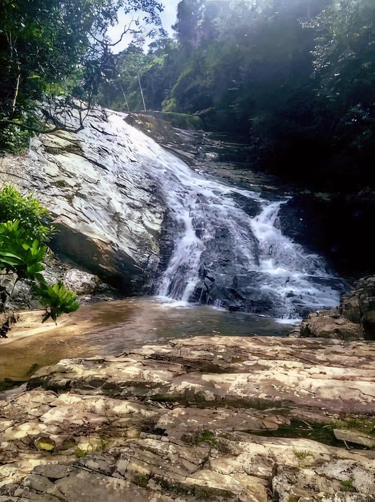 Waterfall over a rock face